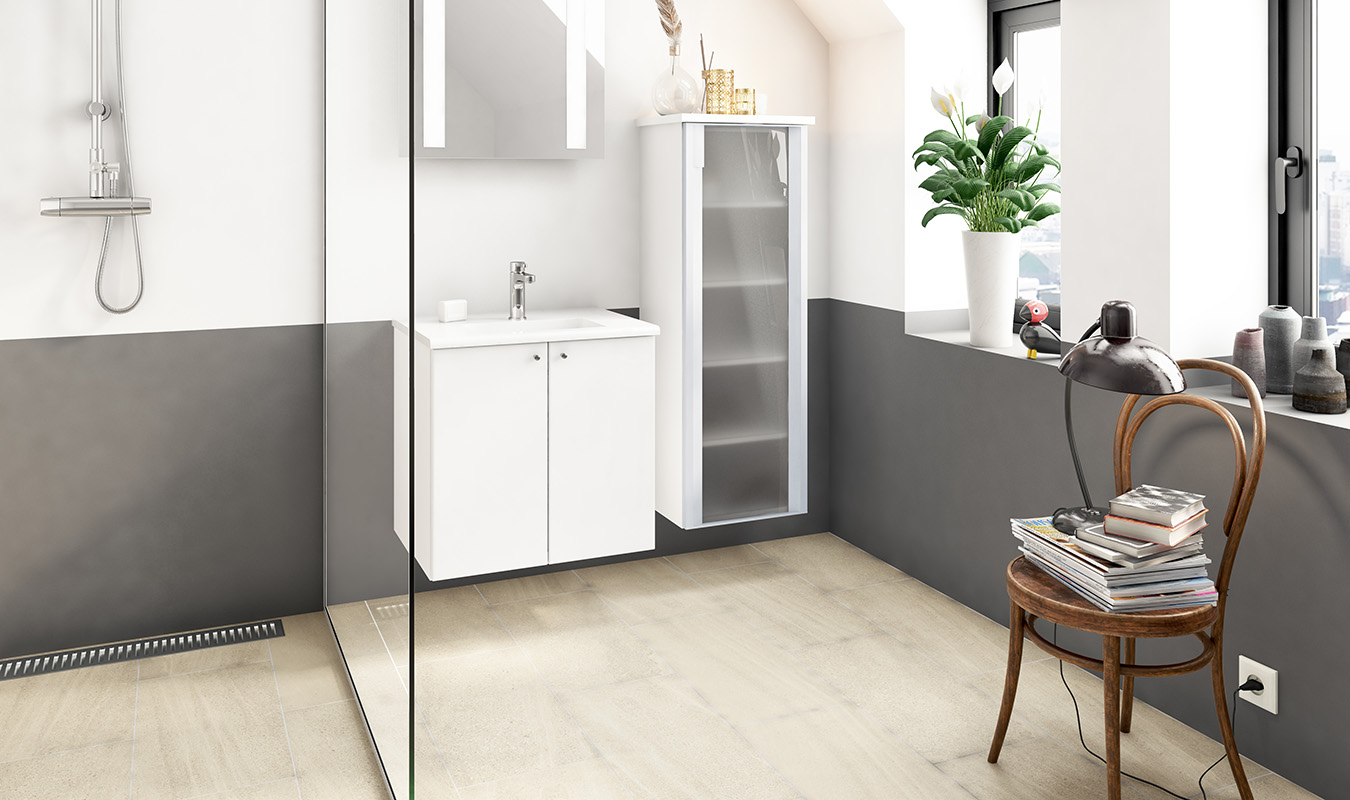 Hvid højglans og alu-vitrine