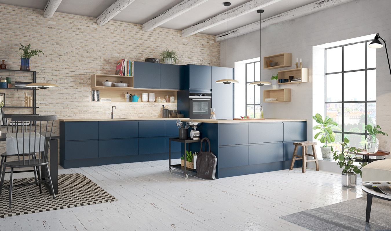 Dyb blå med integreret greb