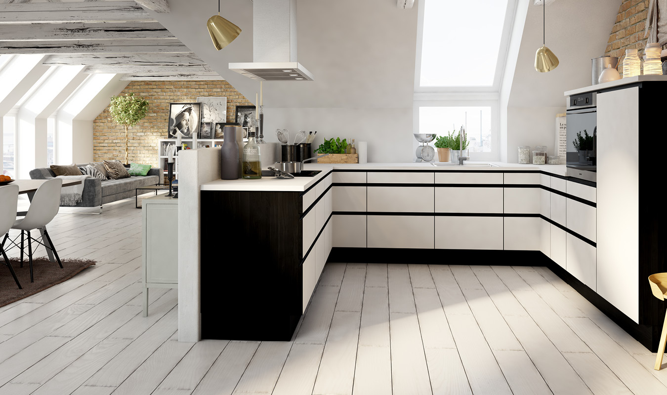 Hvid med sort kant og integreret greb