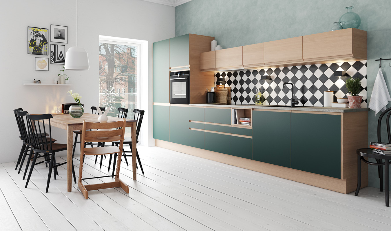 Bricks - Grøn linoleum med integreret greb