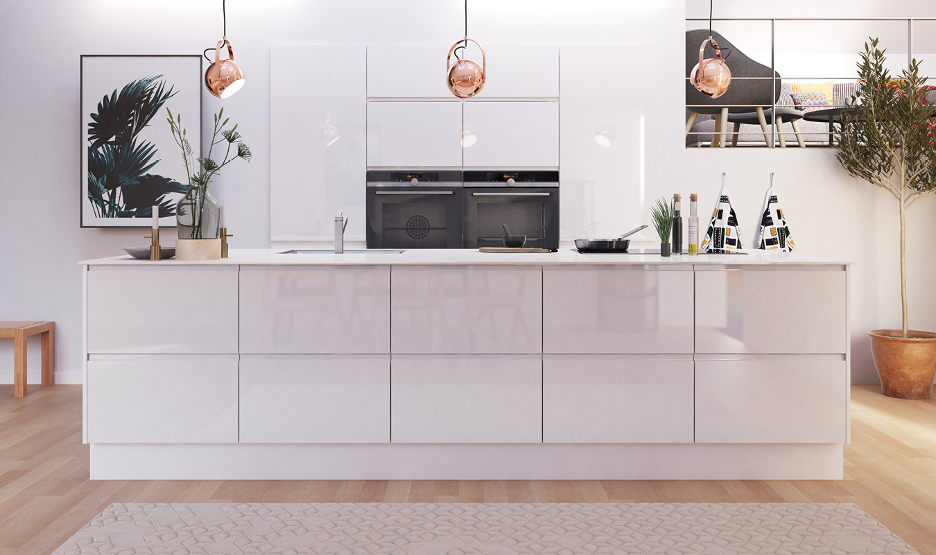 Hvid højglans med integreret greb