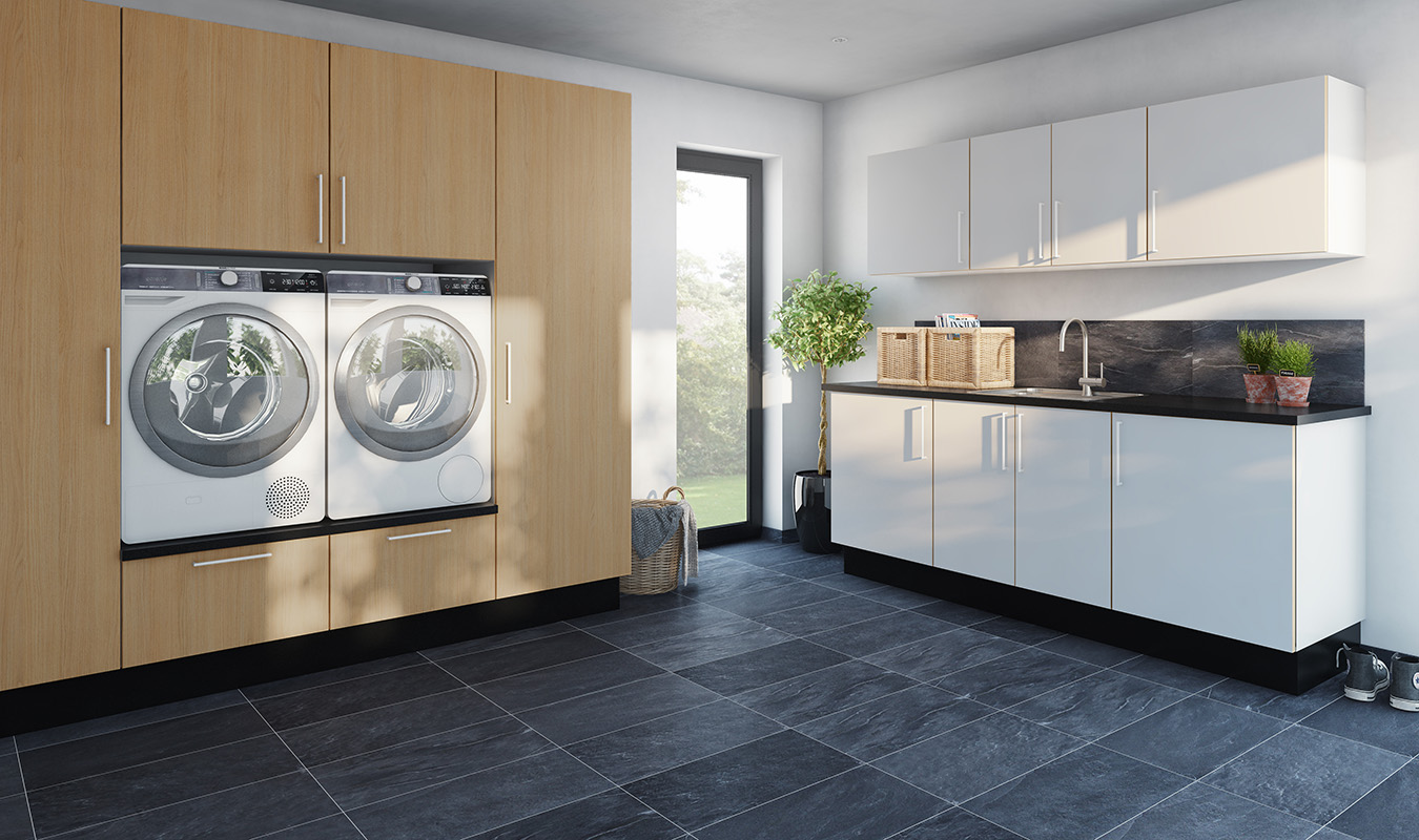 Eg træstruktur og hvid med eg kant