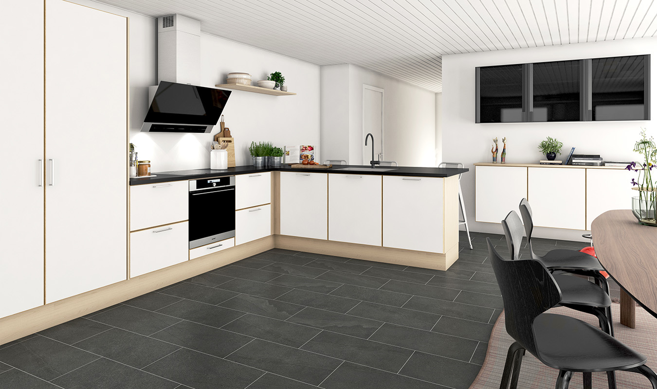 Glat hvid med skrå egekant