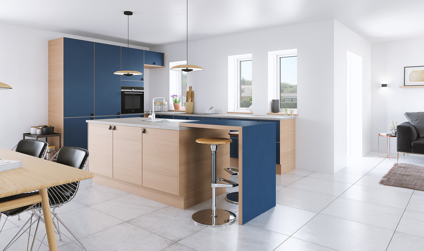 Blå med trækant og natur eg