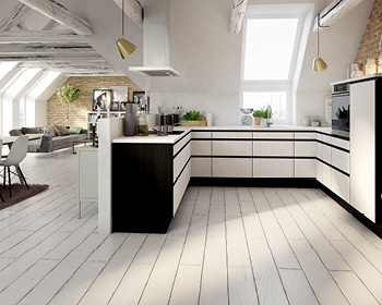 Hvid med sort kant og integreret greb