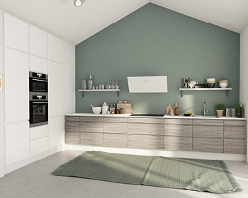 Mat hvid & lys grå træstruktur, begge med intergreret greb