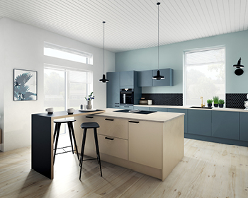 Lys sand og petrolblå